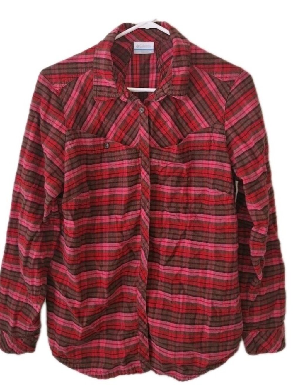 Columbia Women's Size XL Pink Checkered Button Down Flannel Shirt